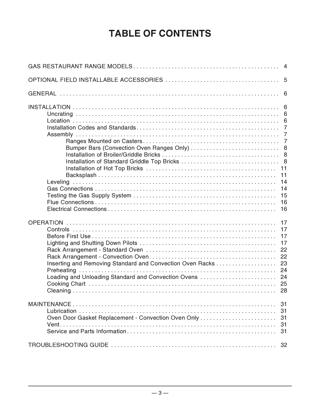 Vulcan-Hart VG24, VG48, VG160, VG36, VG60, VG260, 24L, 481L, 48L, 36L, 160L, 260L operation manual Table of Contents 