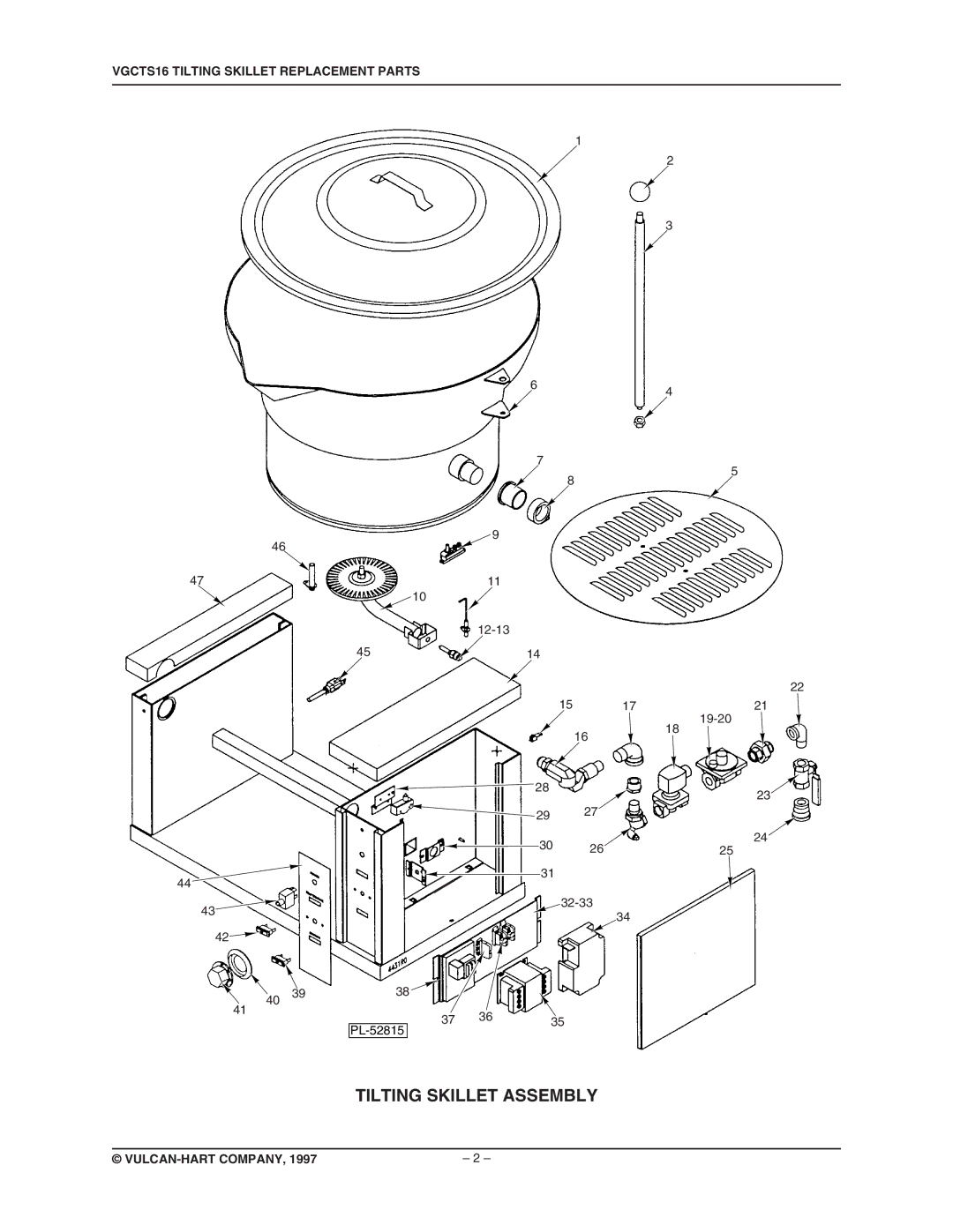 Vulcan-Hart VGCTS16 manual Tilting Skillet Assembly 