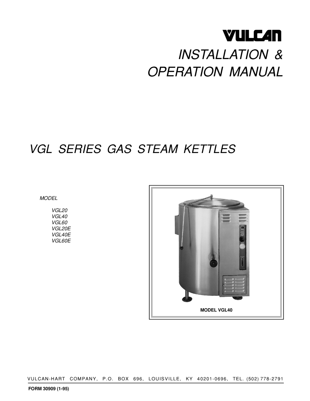 Vulcan-Hart VGL60E, VGL40E, VGL20E operation manual Installation 