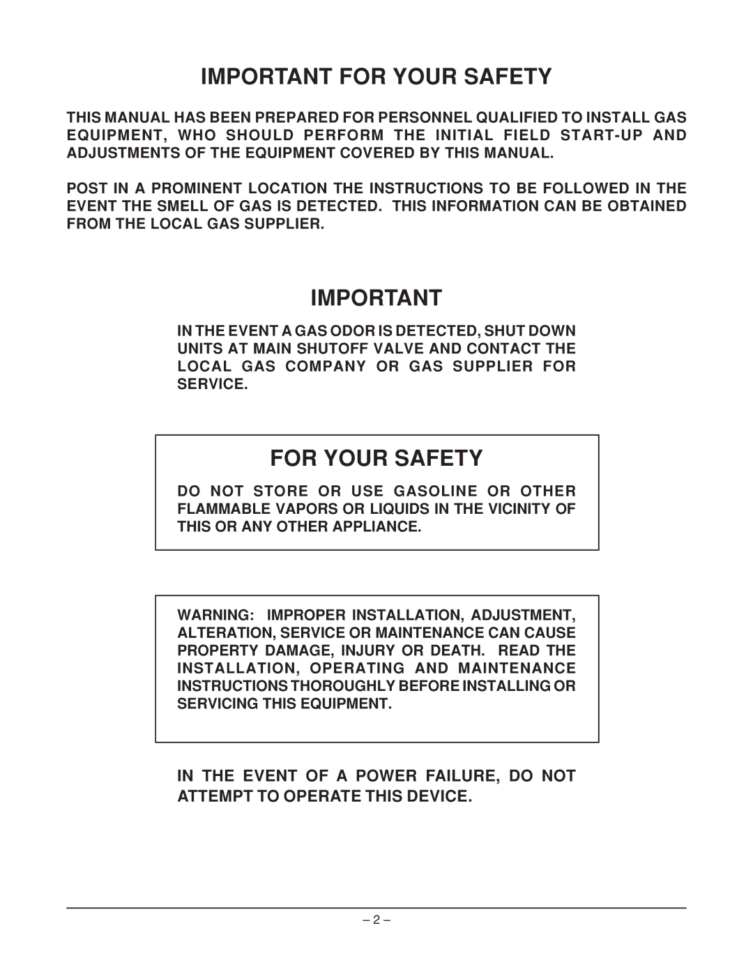 Vulcan-Hart VGL60E, VGL40E, VGL20E operation manual Important for Your Safety, For Your Safety 