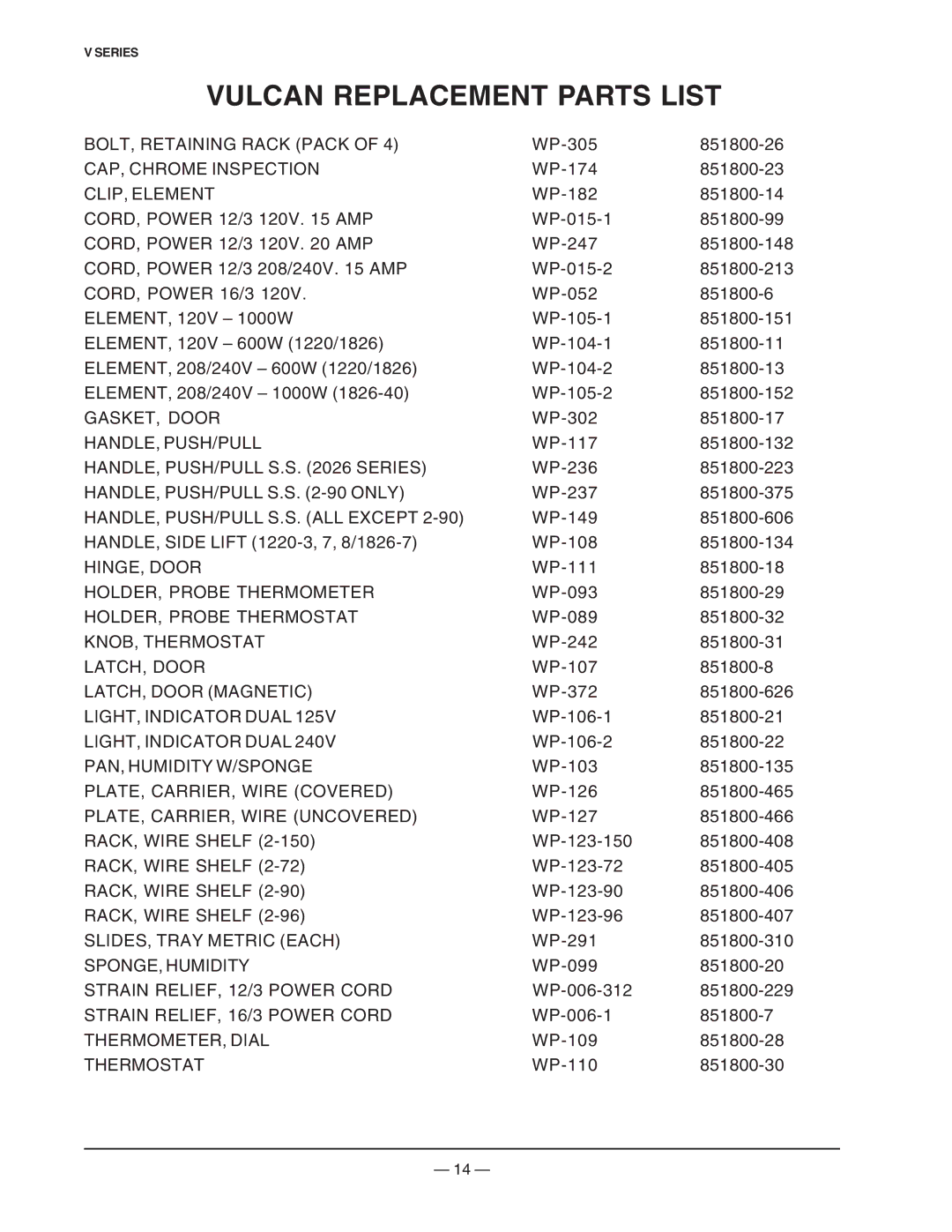 Vulcan-Hart VHDP5 ML-138035, VB90 ML-126548, VBS15 ML-138033, VB150 ML-126552 Vulcan Replacement Parts List, CLIP, Element 