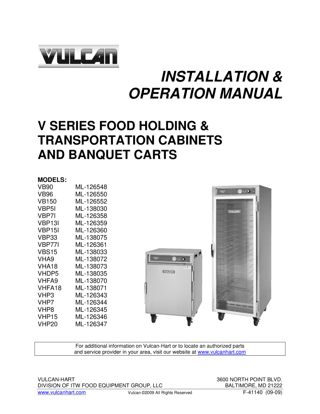 Vulcan-Hart VHA18 ML-138073, VHFA18 ML-138071, VHDP5 ML-138035, VHA9 ML-138072 operation manual Installation, Models 