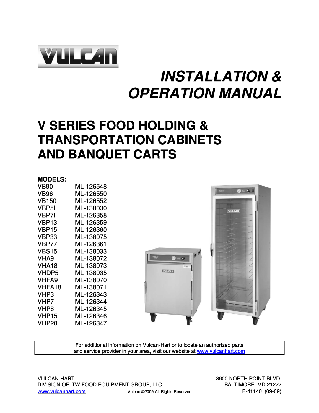Vulcan-Hart VHA18 ML-138073, VHFA18 ML-138071, VHDP5 ML-138035, VHA9 ML-138072, VHFA9 ML-138070 operation manual Models 