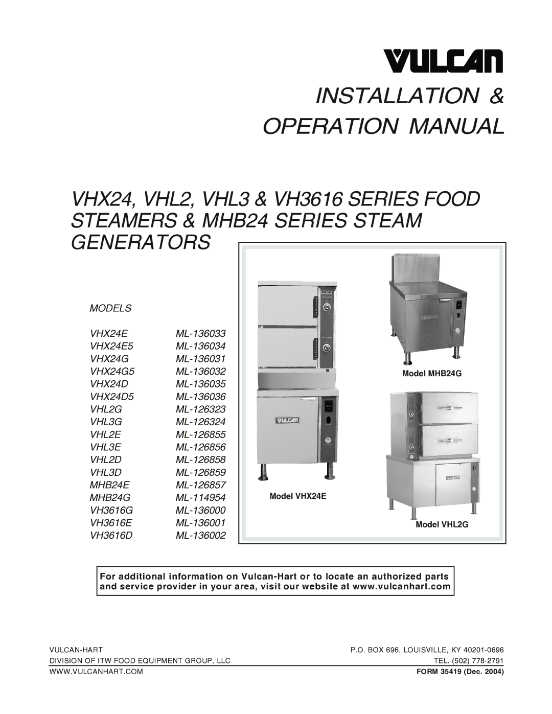 Vulcan-Hart VHL2G operation manual Installation 