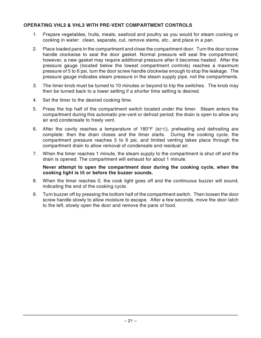 Vulcan-Hart VHL2G operation manual Operating VHL2 & VHL3 with PRE-VENT Compartment Controls 