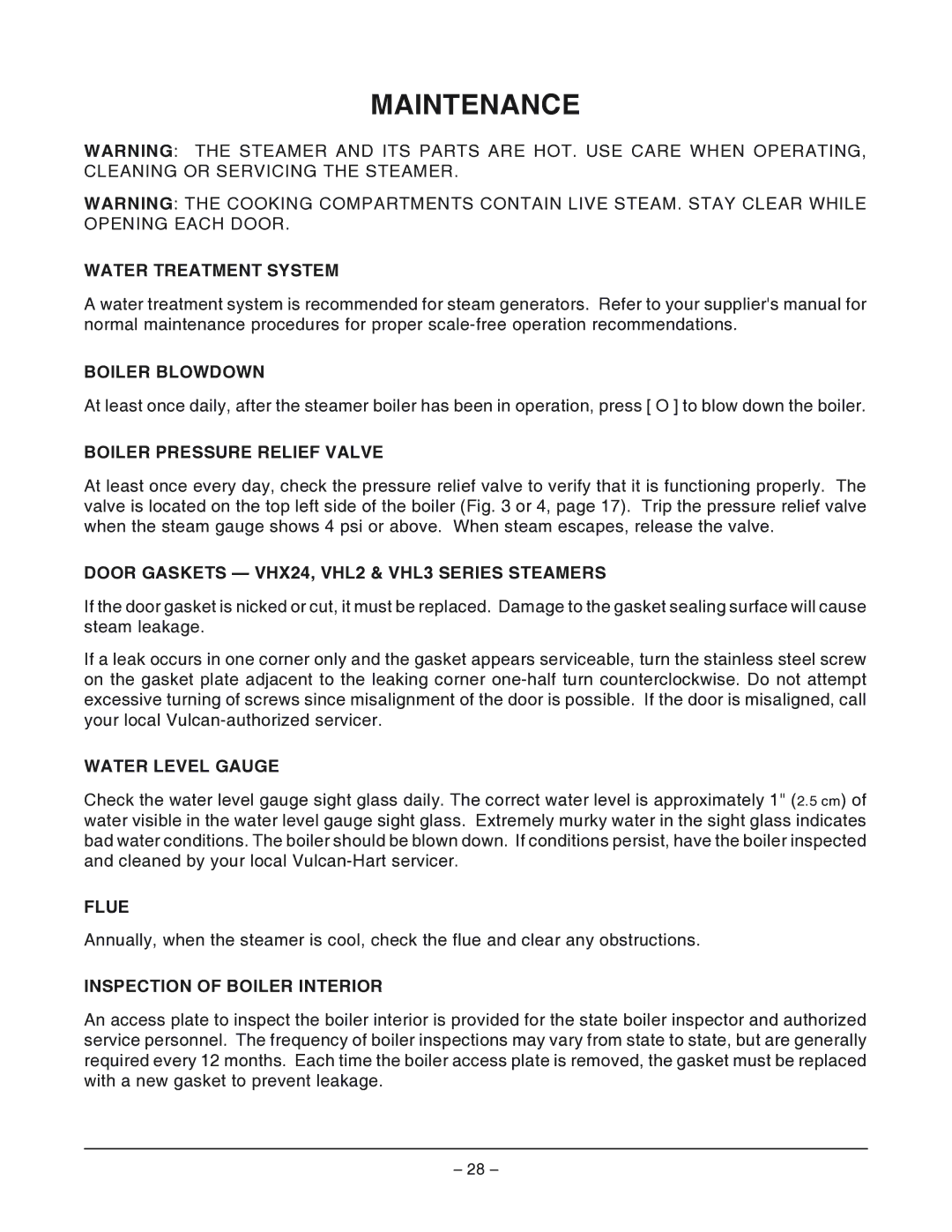 Vulcan-Hart VHL2G operation manual Maintenance 