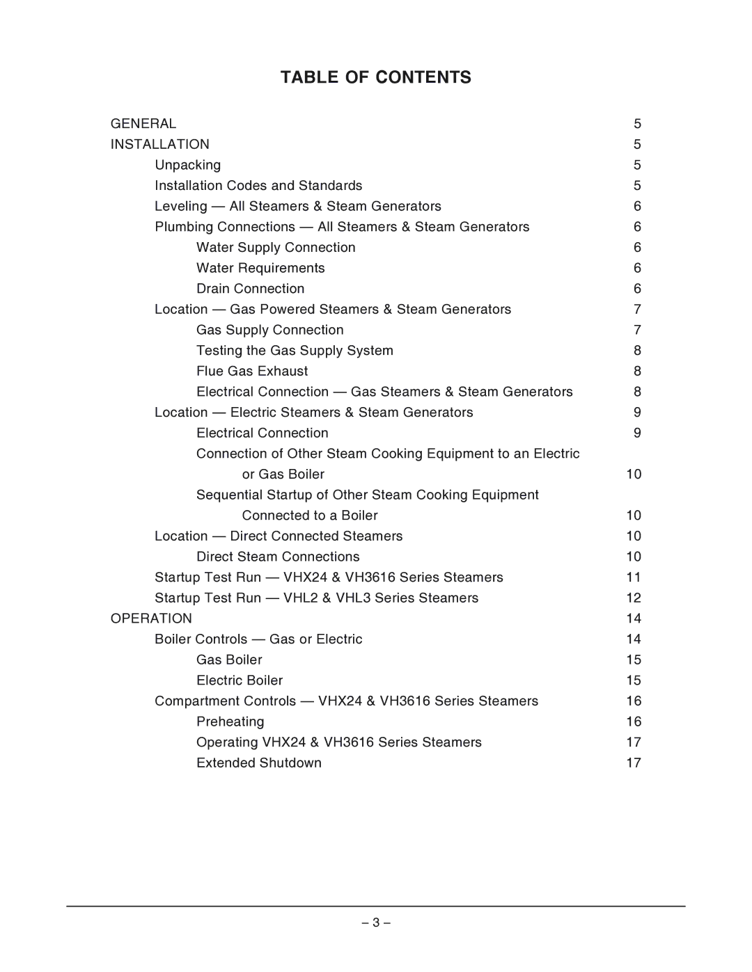 Vulcan-Hart VHL2G operation manual Table of Contents 