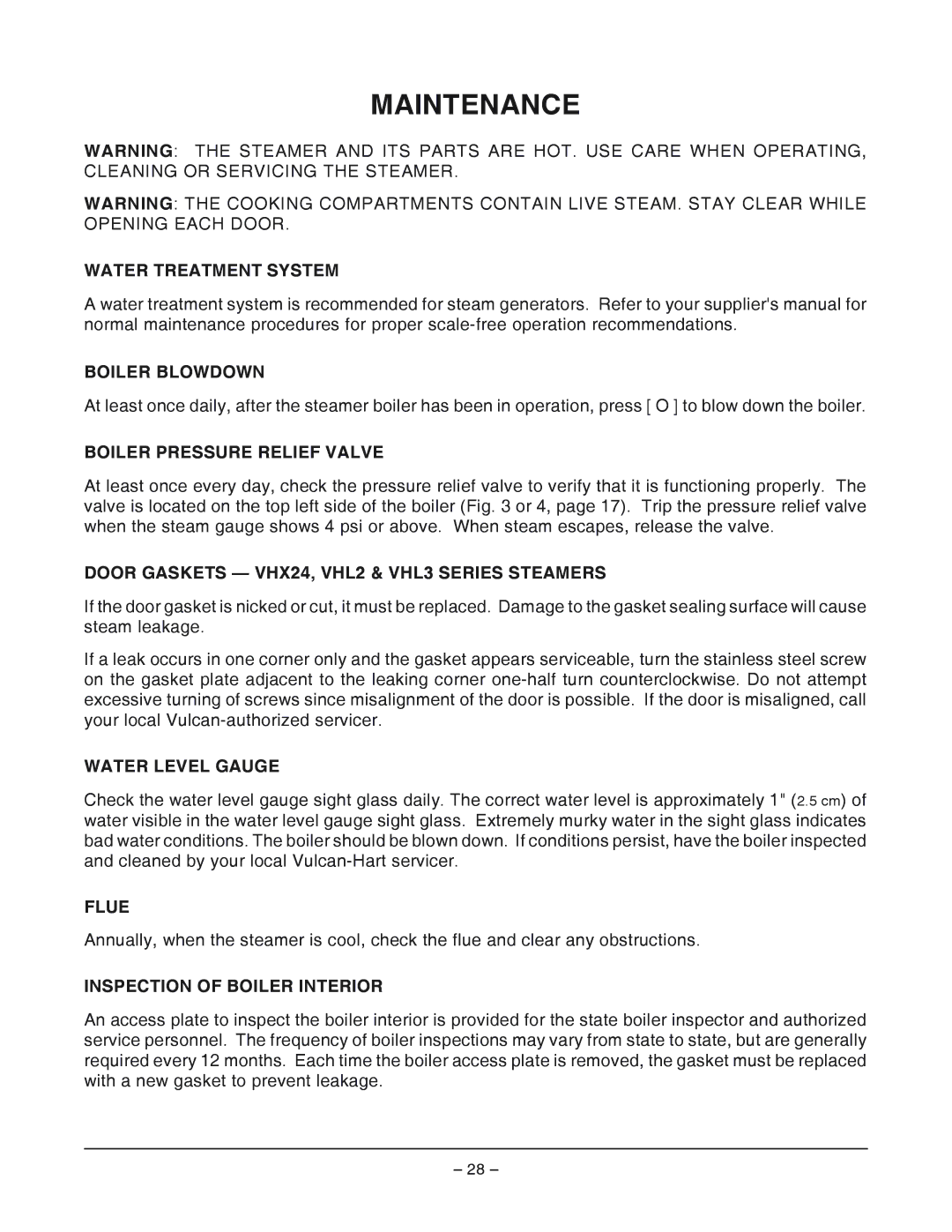 Vulcan-Hart VHL2, VHX24, VHL3 & VH3616 operation manual Maintenance 