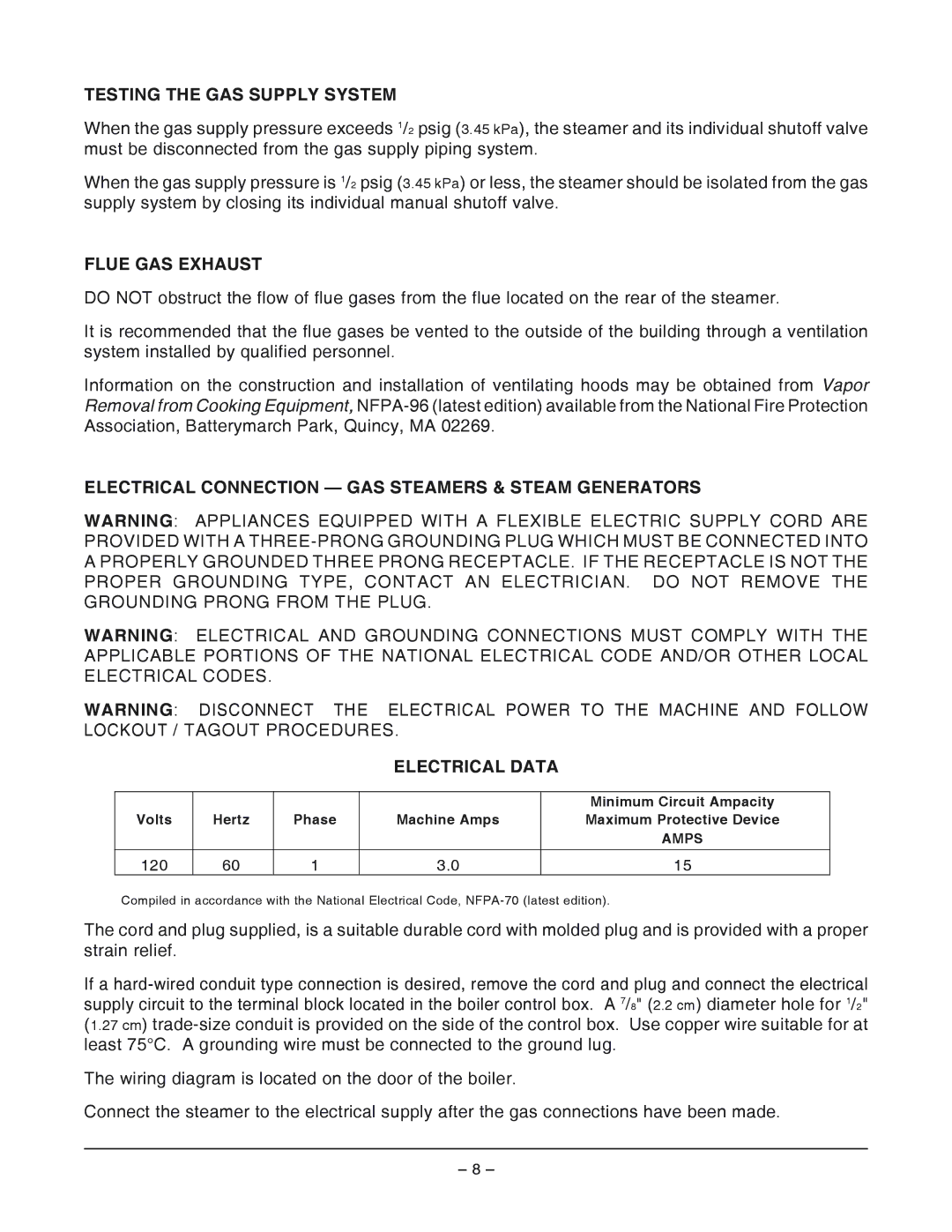 Vulcan-Hart VHL3 & VH3616, VHX24, VHL2 operation manual Testing the GAS Supply System, Flue GAS Exhaust 