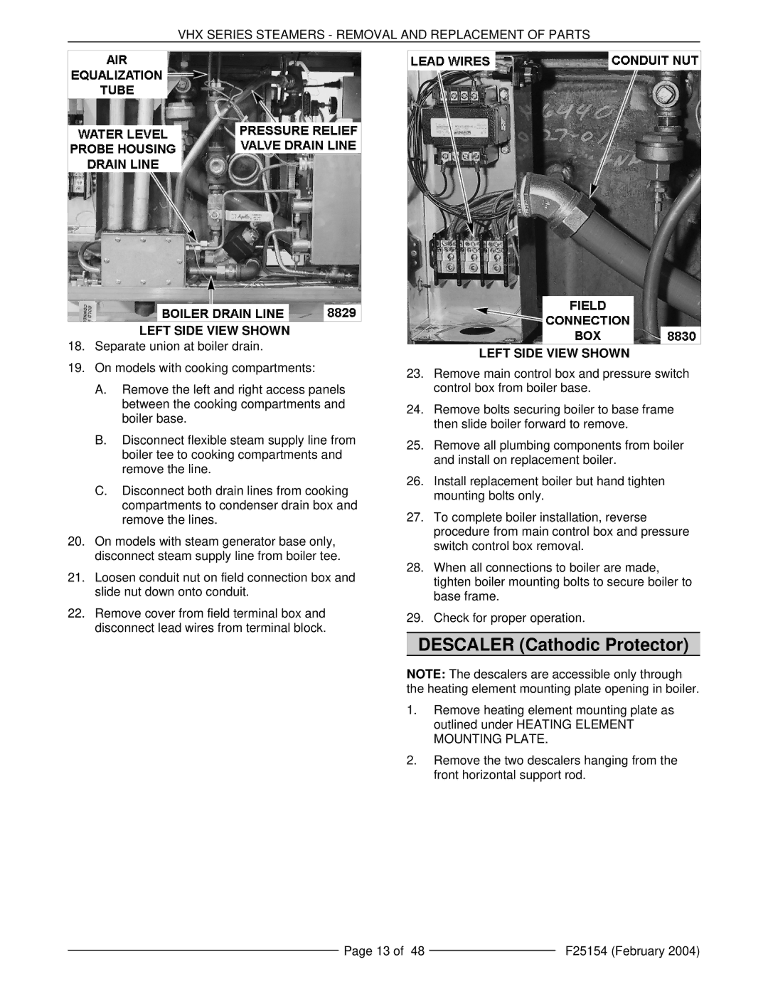 Vulcan-Hart VHX24E service manual Descaler Cathodic Protector 