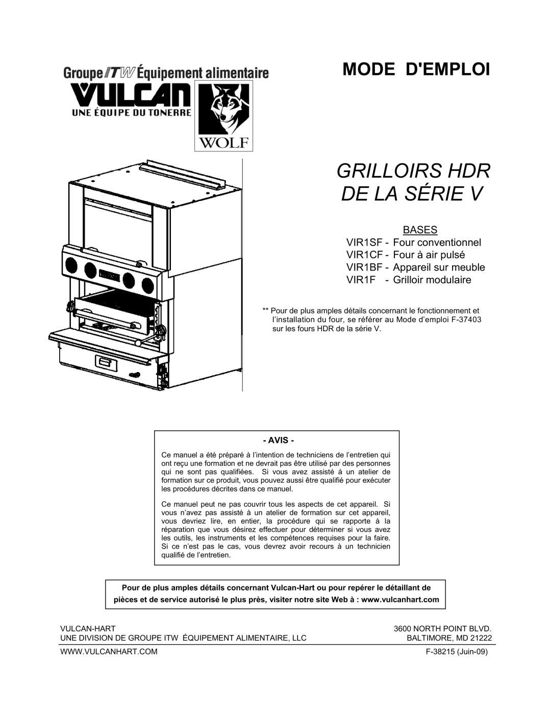 Vulcan-Hart VIR1BF, VIR1CF, VIR1SF, VIR1F manual Grilloirs HDR DE LA Série 