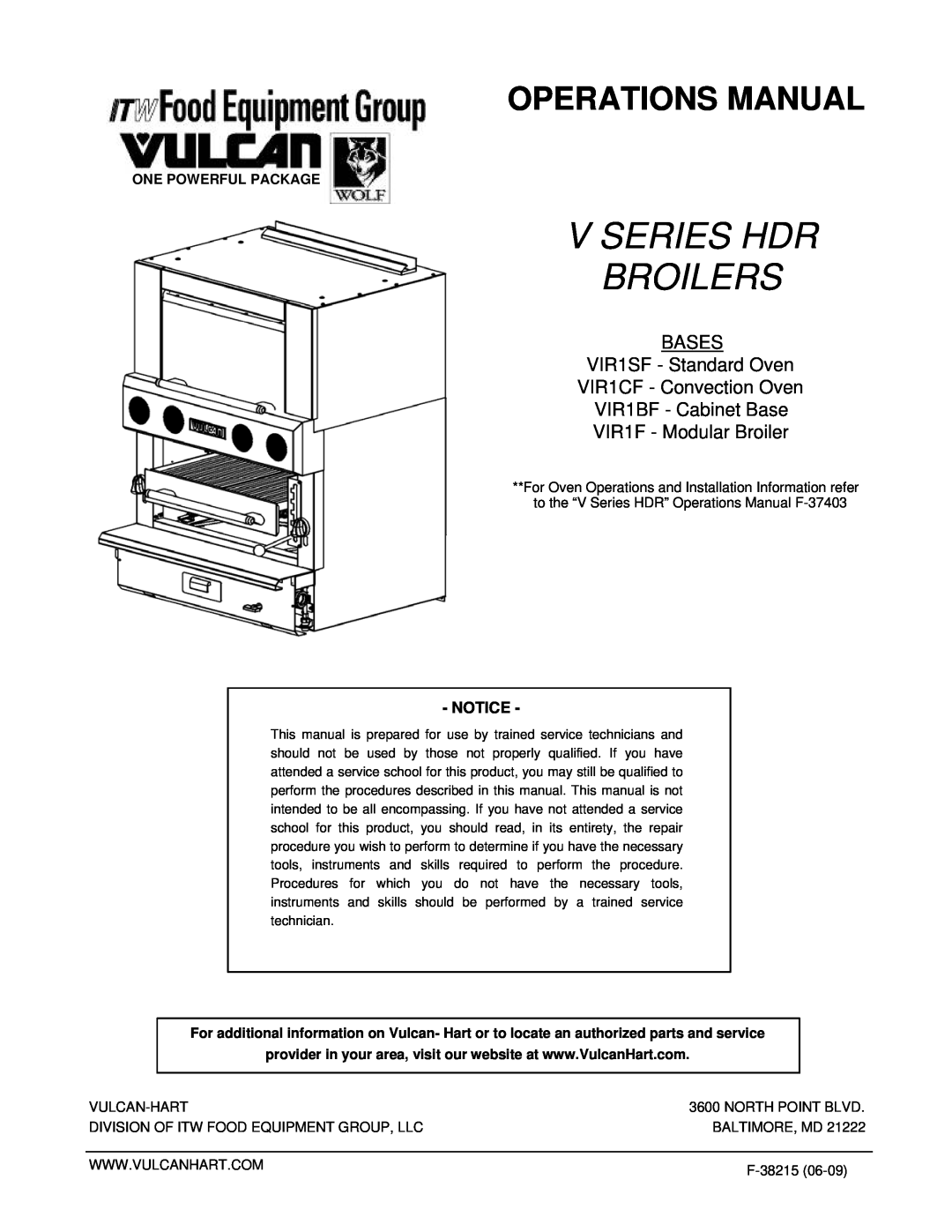 Vulcan-Hart manual BASES VIR1SF - Standard Oven, VIR1CF - Convection Oven VIR1BF - Cabinet Base, V Series Hdr Broilers 