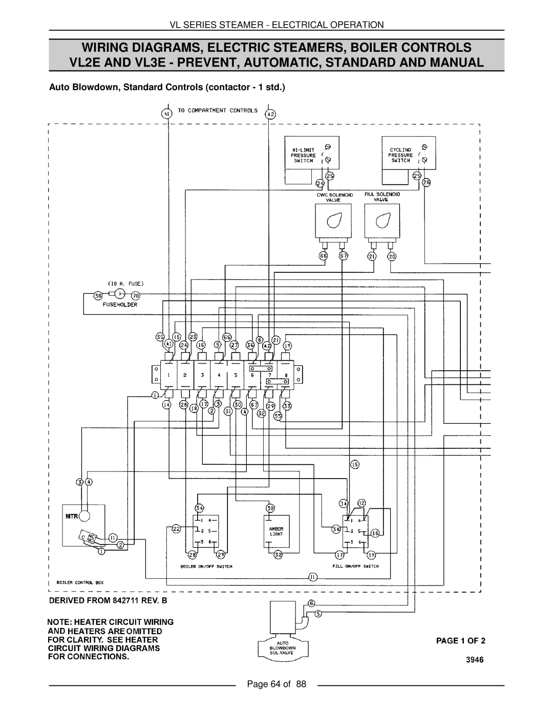 Vulcan-Hart VL3GMS, VL2GMS, VL3GAS, VL2GAS, VL2GSS, VL3GSS, VL3GPS, VL2GPS Auto Blowdown, Standard Controls contactor 1 std 