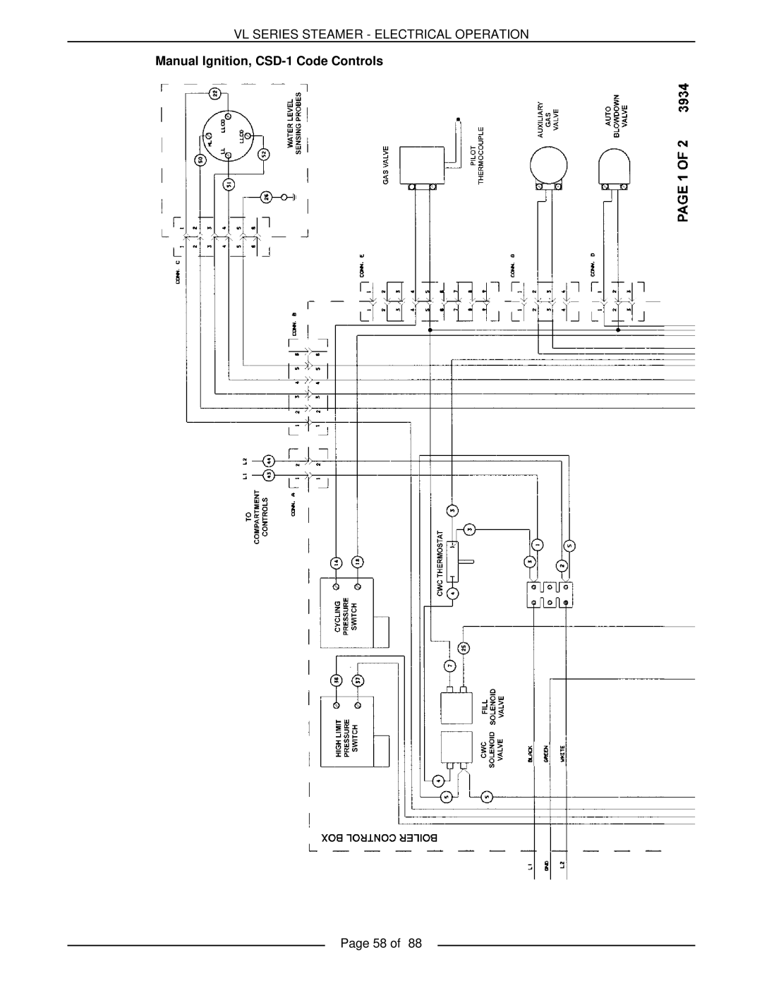 Vulcan-Hart VL3GAS, VL3GMS Vl Series Steamer - Electrical Operation, Manual Ignition, CSD-1Code Controls, Page 58 of 