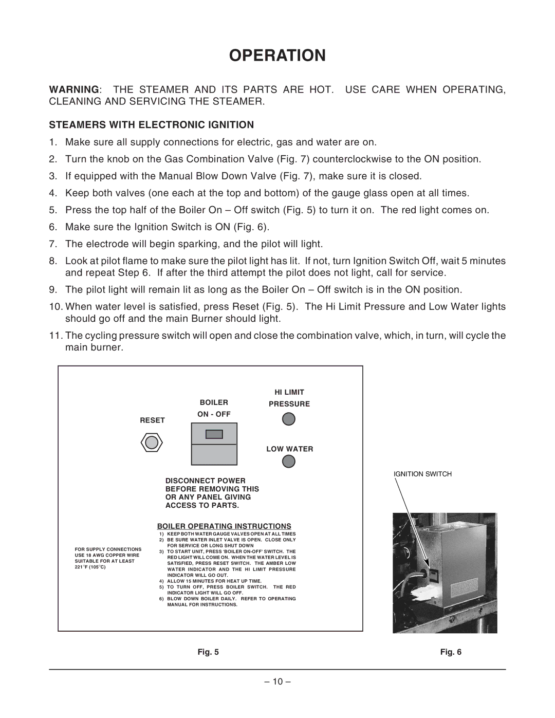 Vulcan-Hart VL3GSS ML-52393, VL2GSS ML-52389 operation manual Operation, Steamers with Electronic Ignition 