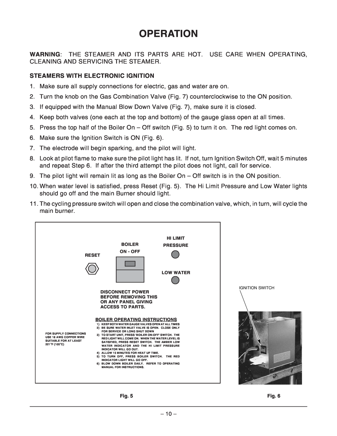 Vulcan-Hart VL3GSS ML-52393, VL2GSS ML-52389 operation manual Operation, Steamers With Electronic Ignition 