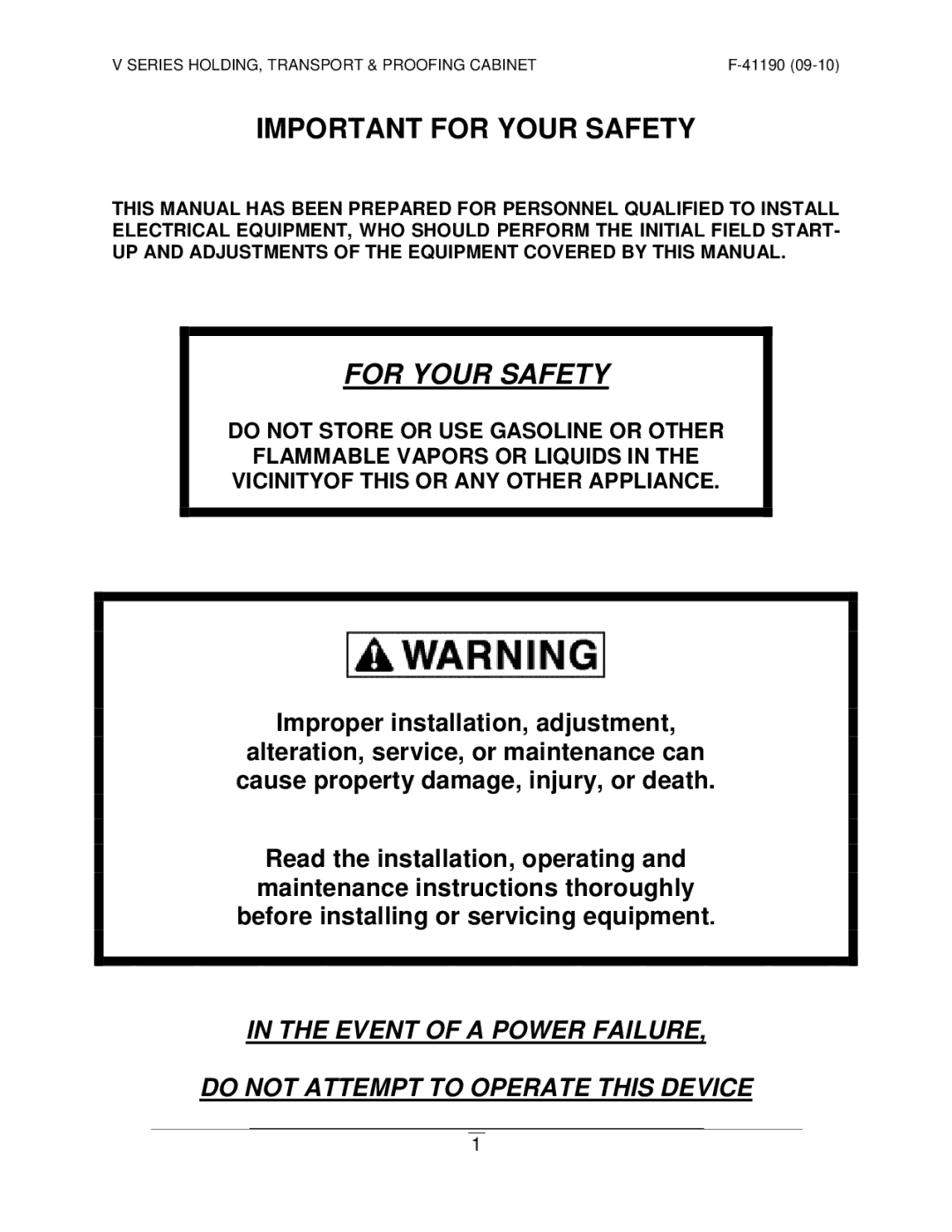 Vulcan-Hart VP18 ML-138089 operation manual Important for Your Safety, For Your Safety 