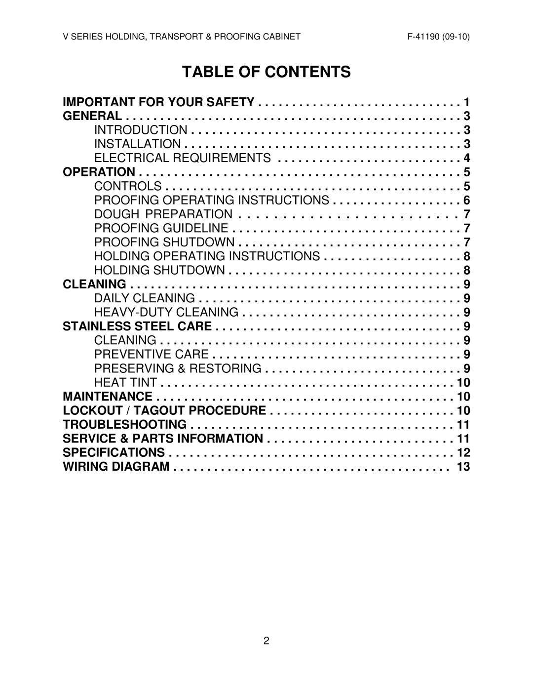 Vulcan-Hart VP18 ML-138089 operation manual Table of Contents 