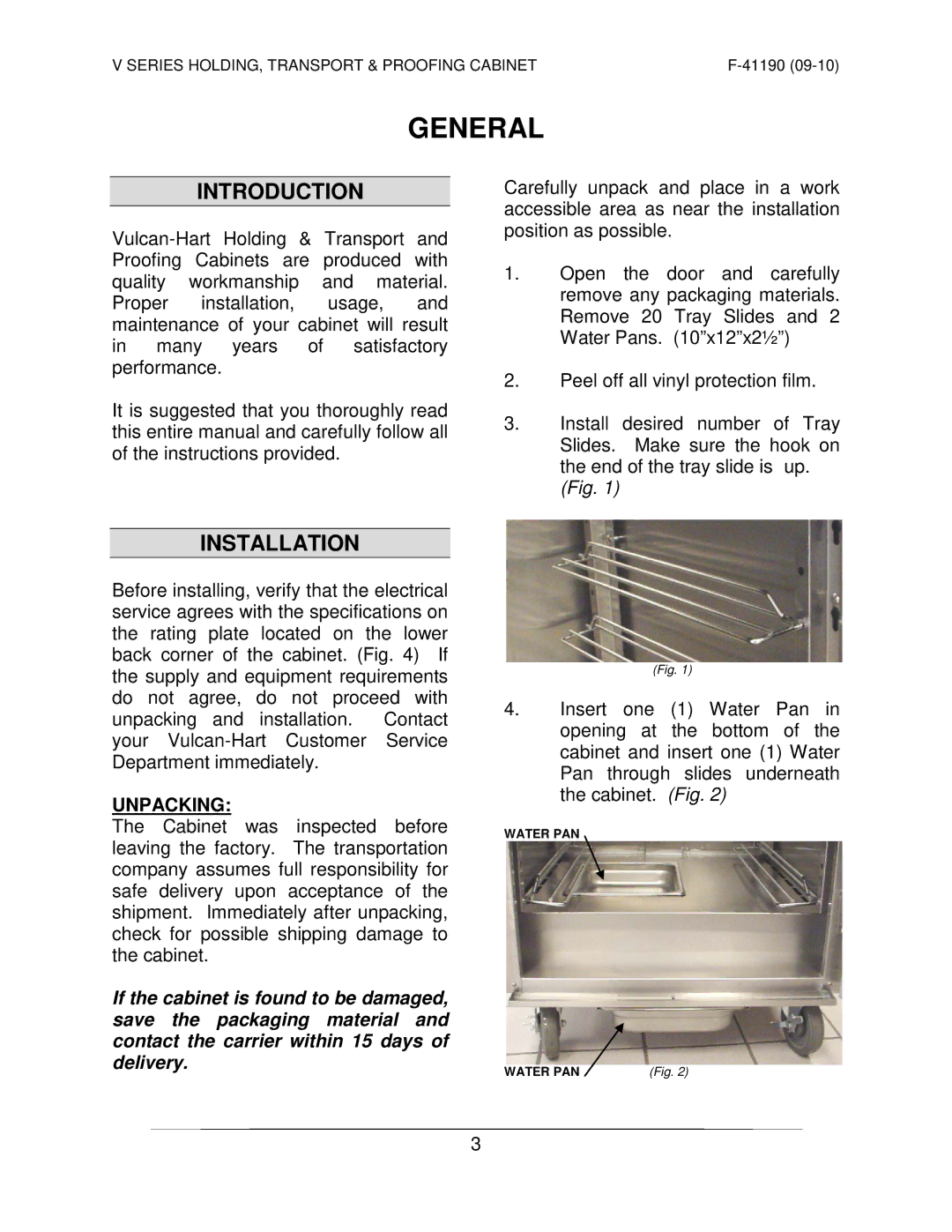 Vulcan-Hart VP18 ML-138089 operation manual General, Introduction, Installation, Unpacking 