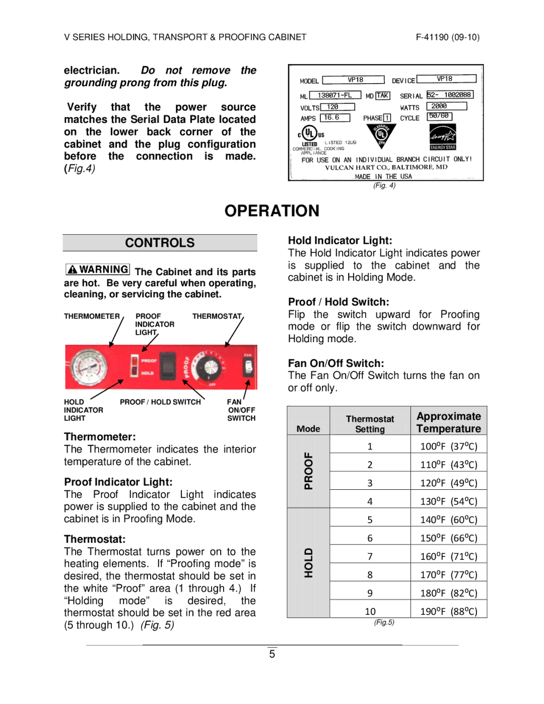 Vulcan-Hart VP18 ML-138089 operation manual Operation, Controls, Hold 