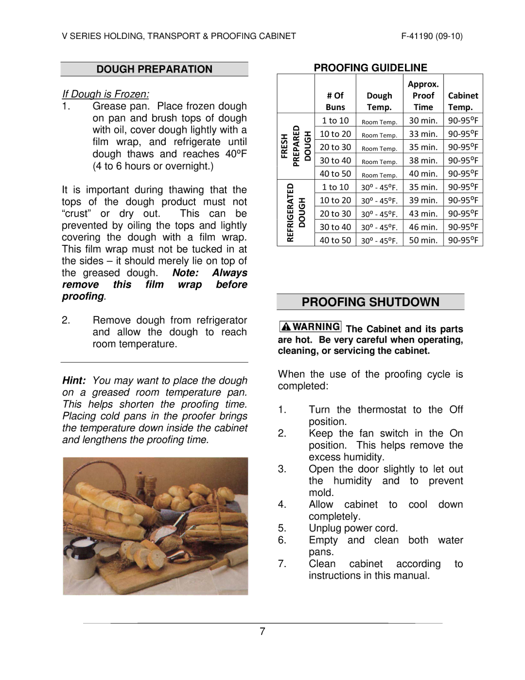 Vulcan-Hart VP18 ML-138089 operation manual Proofing Shutdown, Dough Preparation, Proofing Guideline 