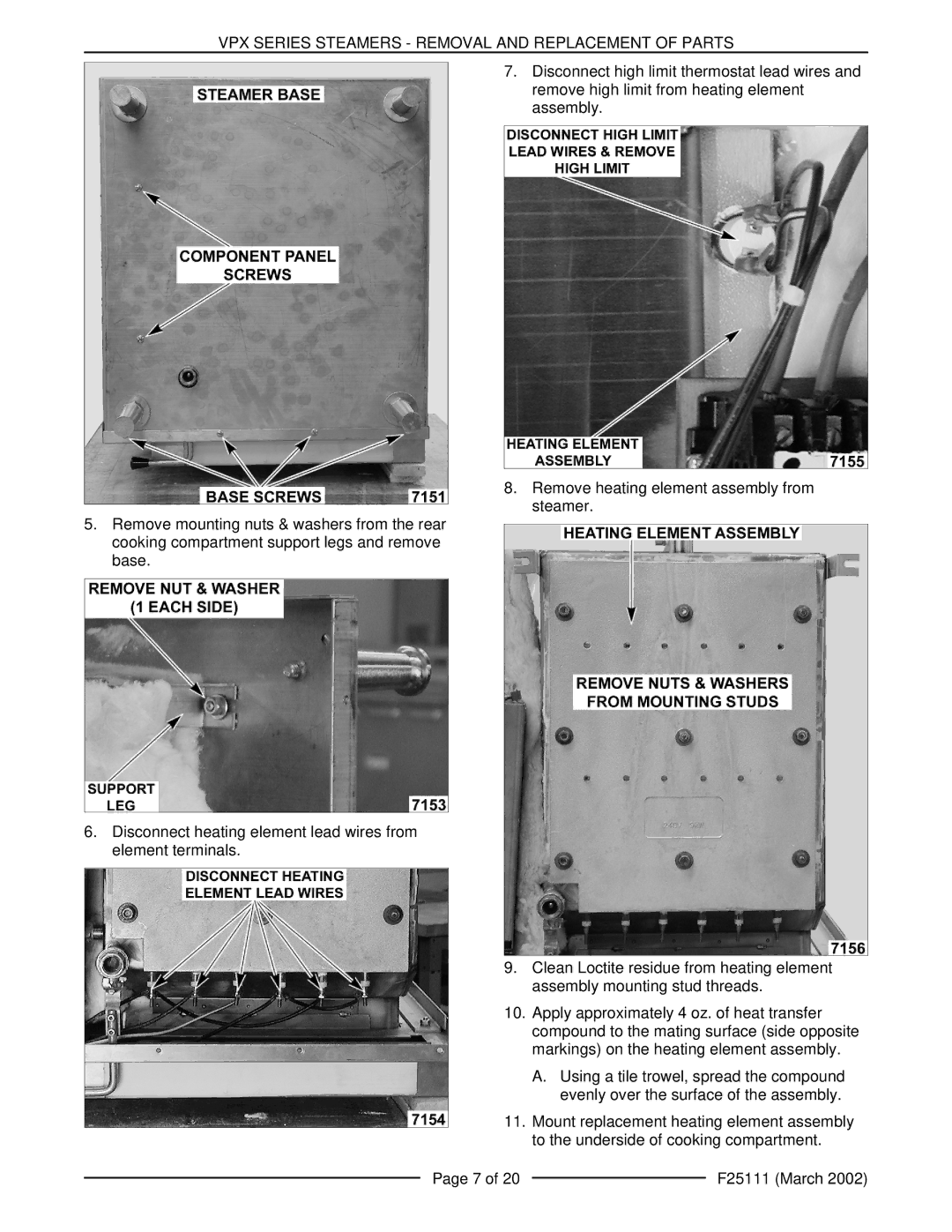 Vulcan-Hart VPX5 126588, VPX3 126586 manual VPX Series Steamers Removal and Replacement of Parts 