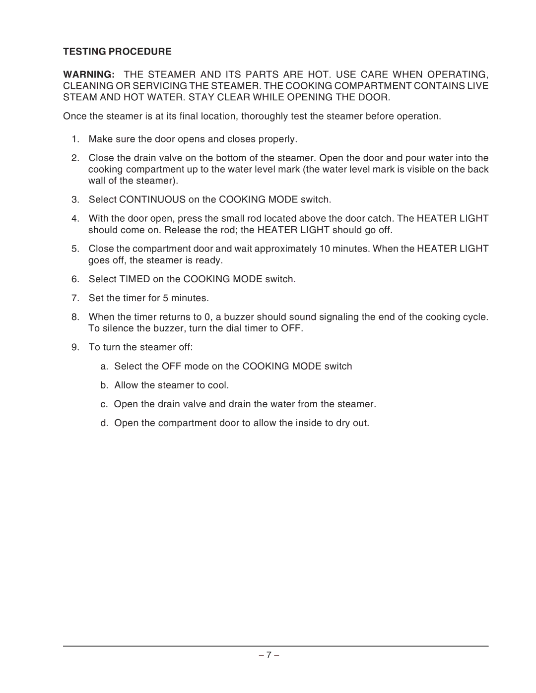 Vulcan-Hart ML- 126586, VPX5, VPX3, ML- 126588 operation manual Testing Procedure 