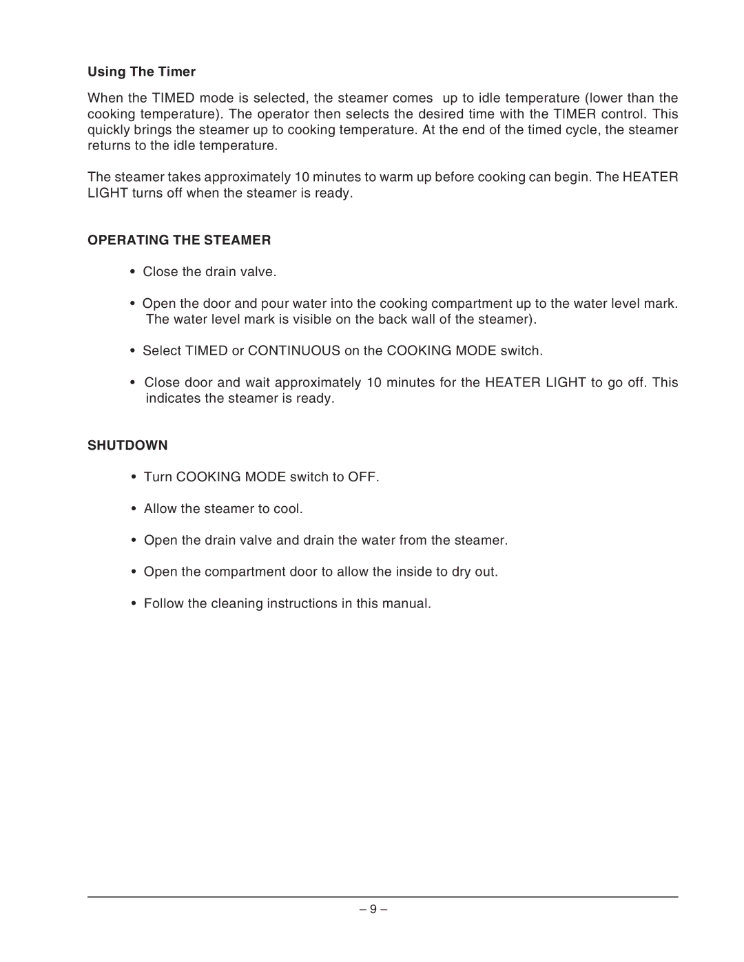 Vulcan-Hart VPX3, VPX5, ML- 126588, ML- 126586 operation manual Using The Timer, Operating the Steamer, Shutdown 