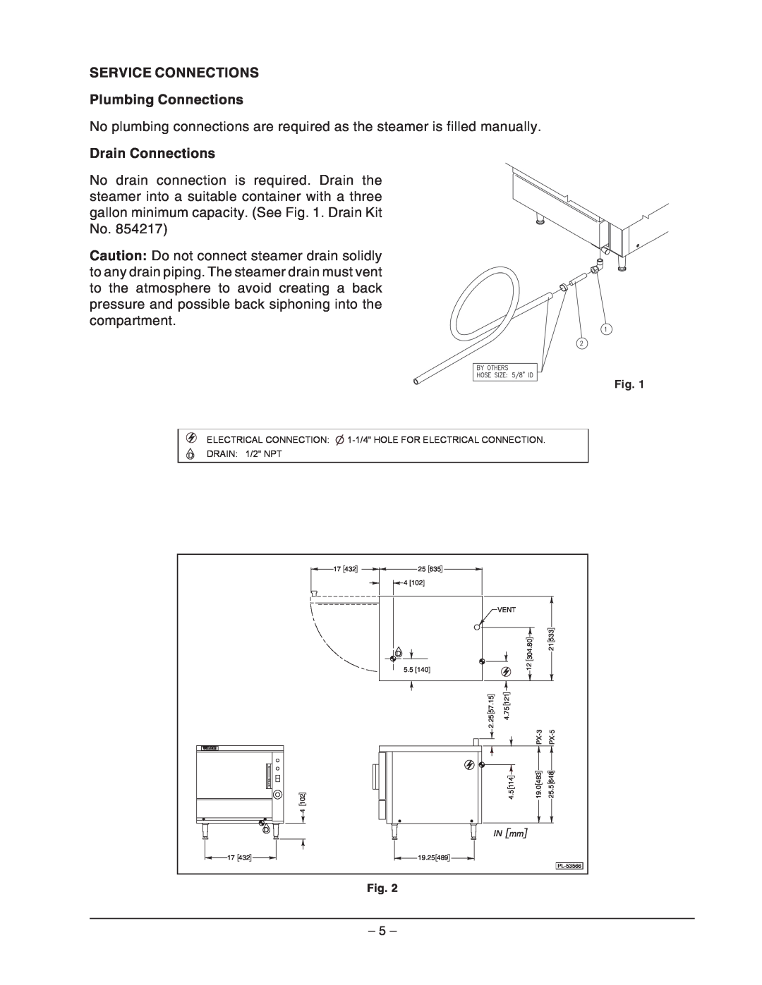 Vulcan-Hart VPX3, VPX5, ML- 126588, ML- 126586 operation manual SERVICE CONNECTIONS Plumbing Connections, Drain Connections 