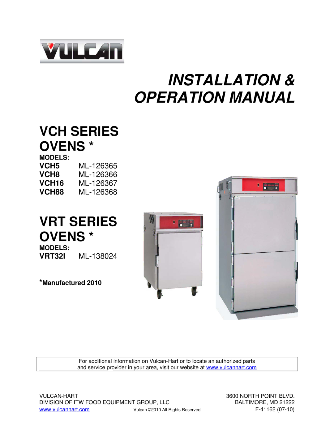 Vulcan-Hart VRT SERIES operation manual Models, Manufactured 