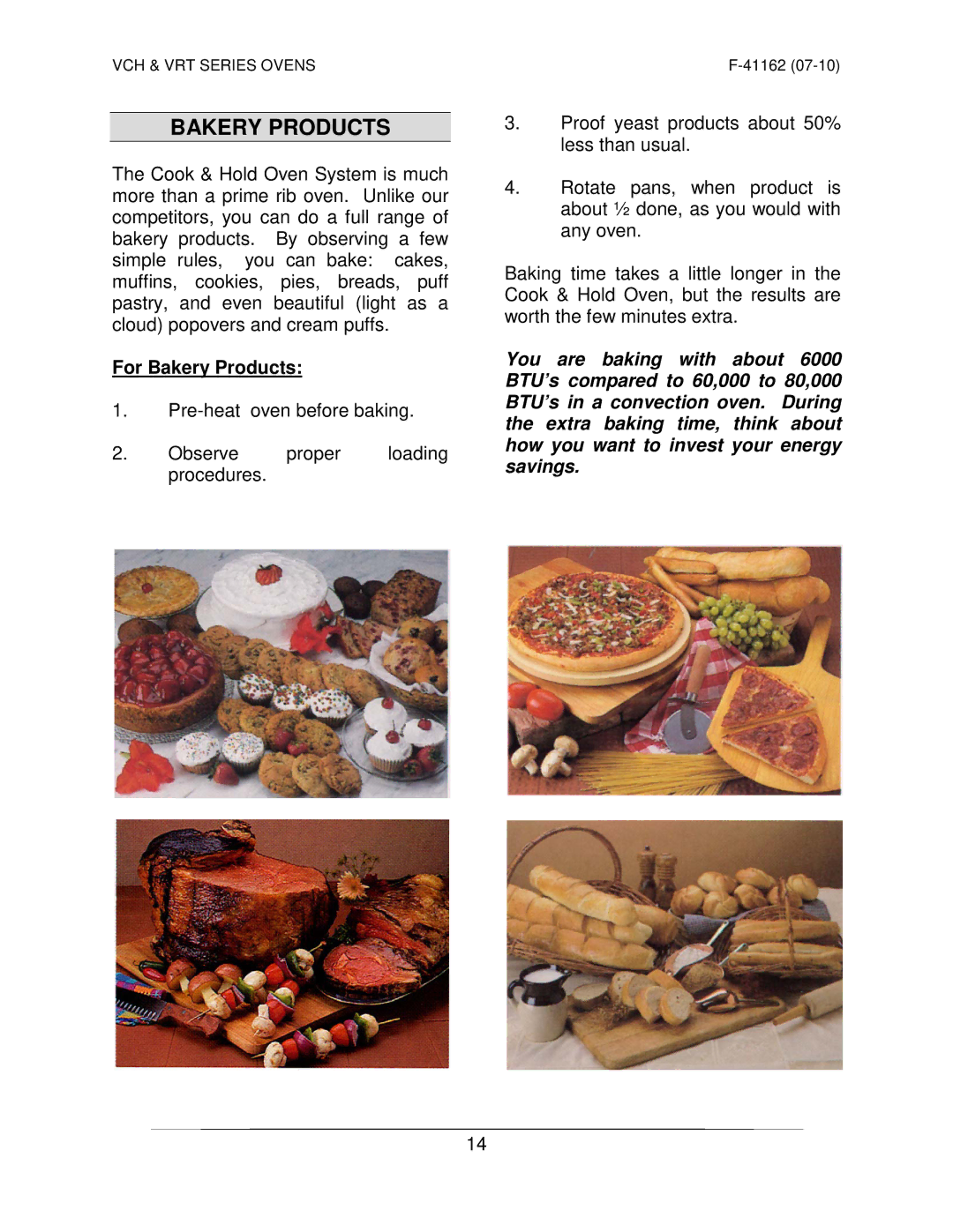 Vulcan-Hart VRT SERIES operation manual For Bakery Products 