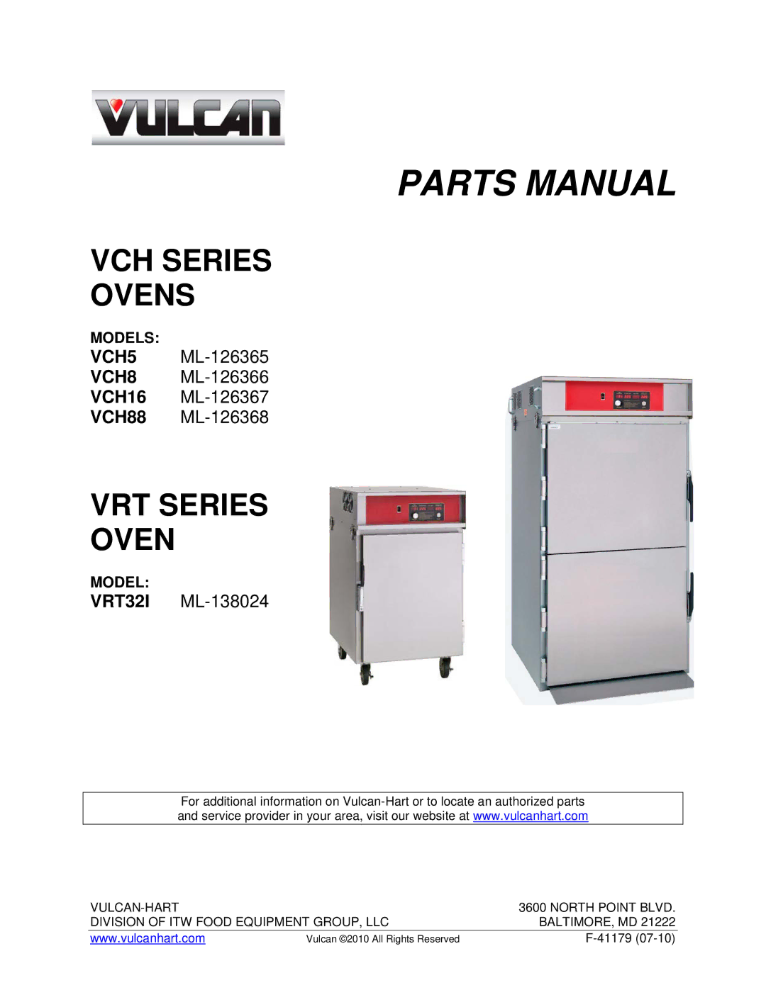 Vulcan-Hart VCH16 ML-126367, VRT32I ML-138024, VCH8 ML-126366, VCH88 ML-126368, VCH5 ML-126365 manual Parts Manual 