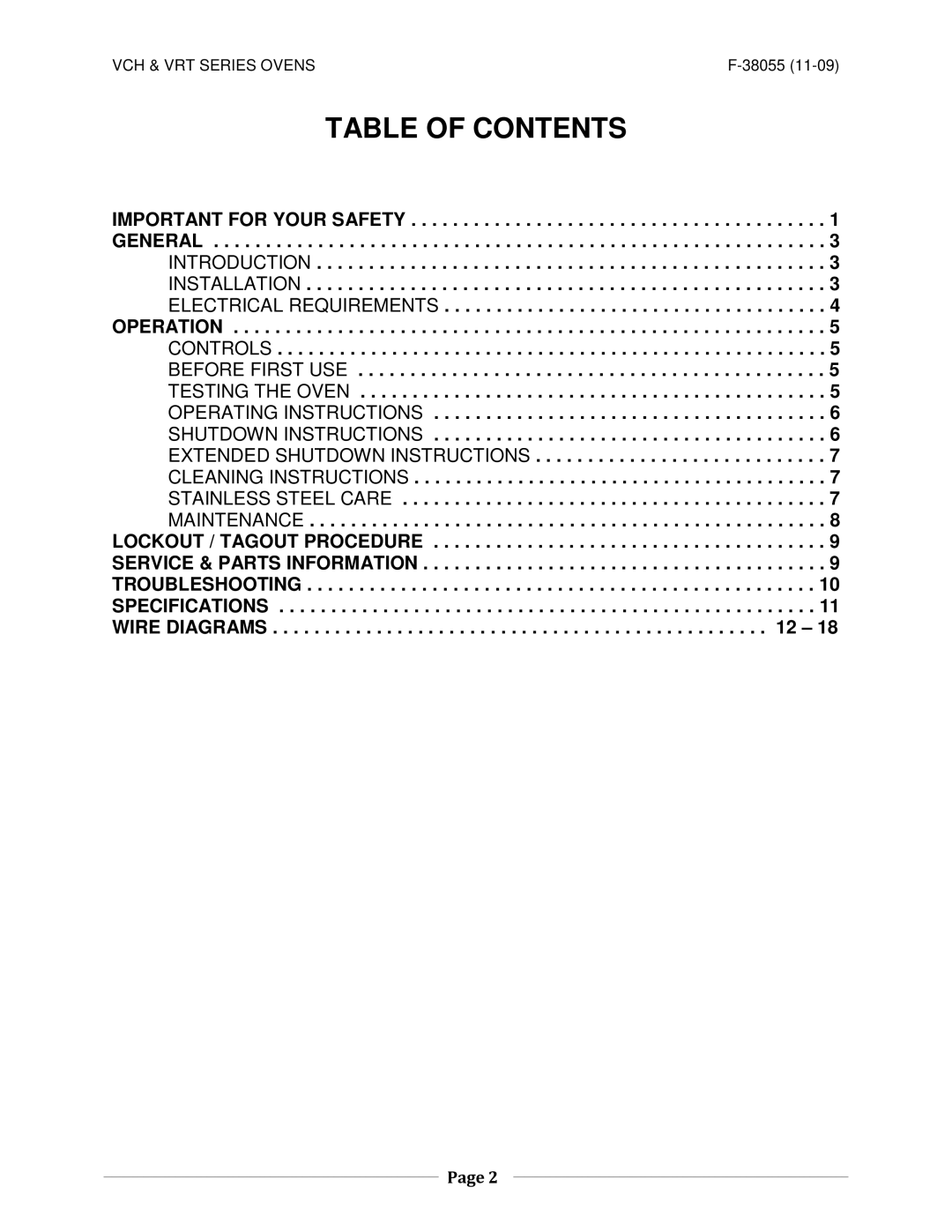 Vulcan-Hart VRT32I ML-138024 operation manual Table of Contents 