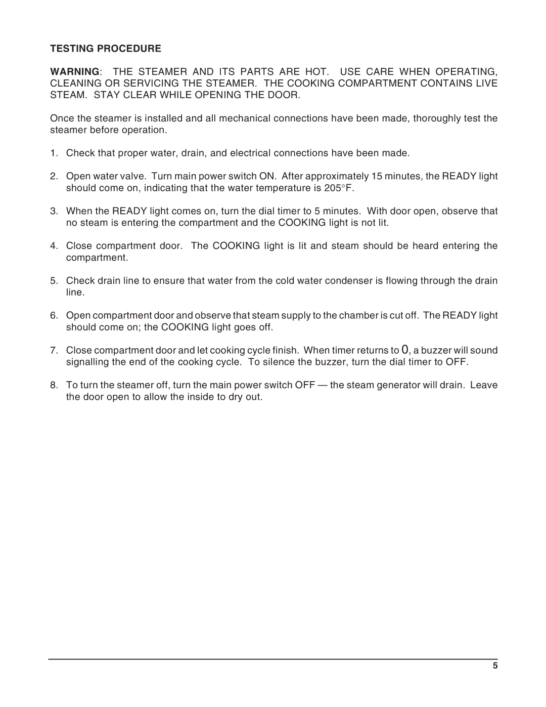 Vulcan-Hart 52397, VSX4, VSX5, 52398, 52399, VSX3, 52396 operation manual Testing Procedure 