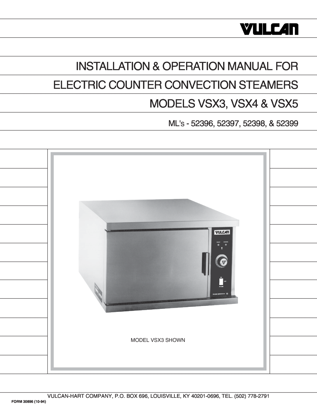 Vulcan-Hart 52398, 52399, 52397 operation manual Electric Counter Convection Steamers, MODELS VSX3, VSX4 & VSX5, Mls 