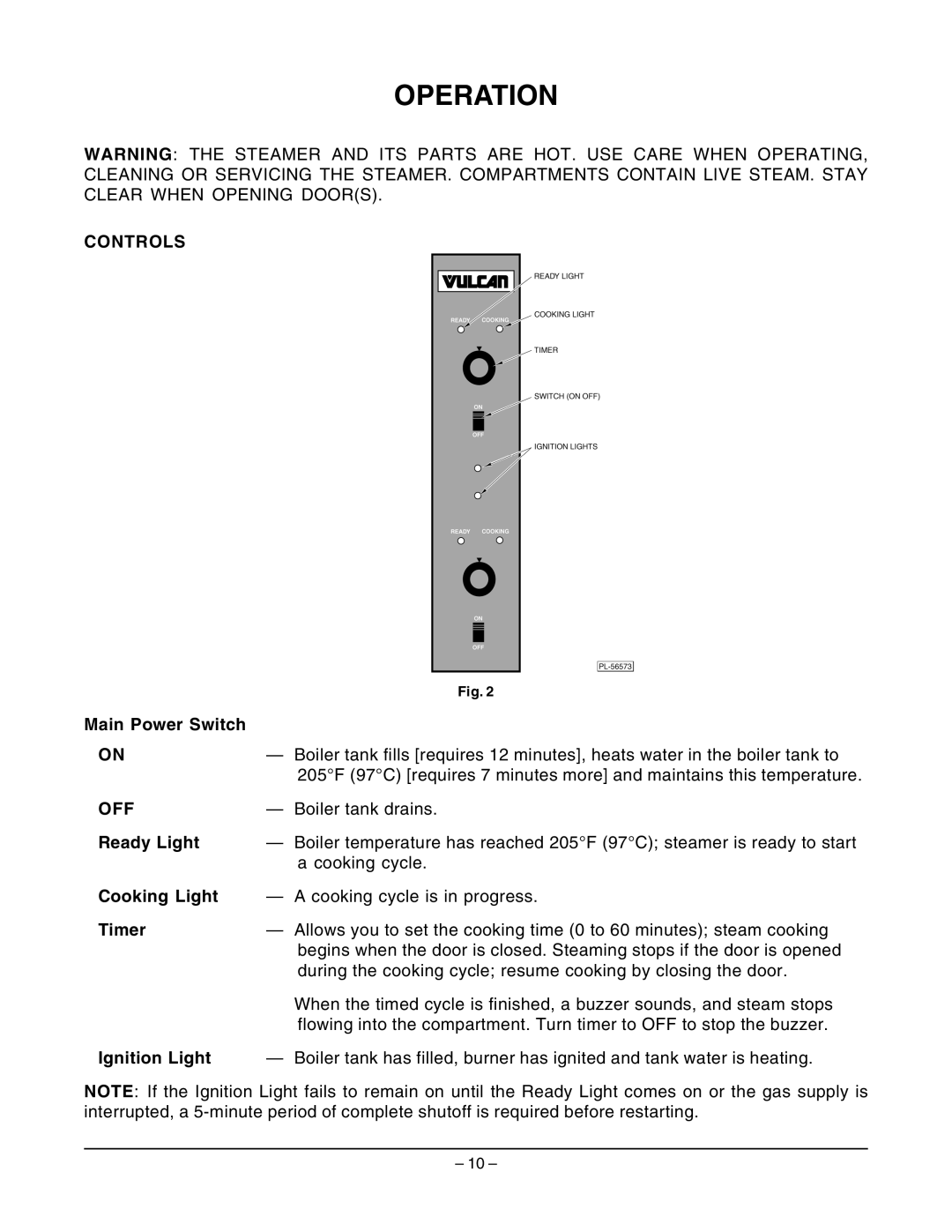 Vulcan-Hart VSX7GC, VSX5GC, VSX10GC operation manual Operation, Controls, Main Power Switch 