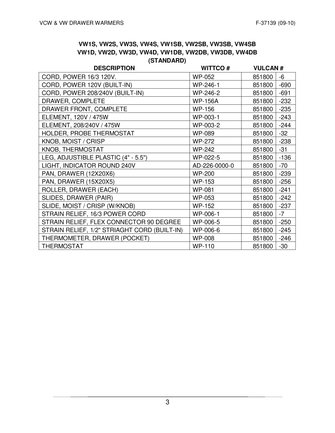 Vulcan-Hart VCW1 ML-138038, VW2C ML-126518, VW2CB ML-126518, VW1C ML-126516, VW1CB ML-126517 manual CORD, Power 120V BUILT-IN 