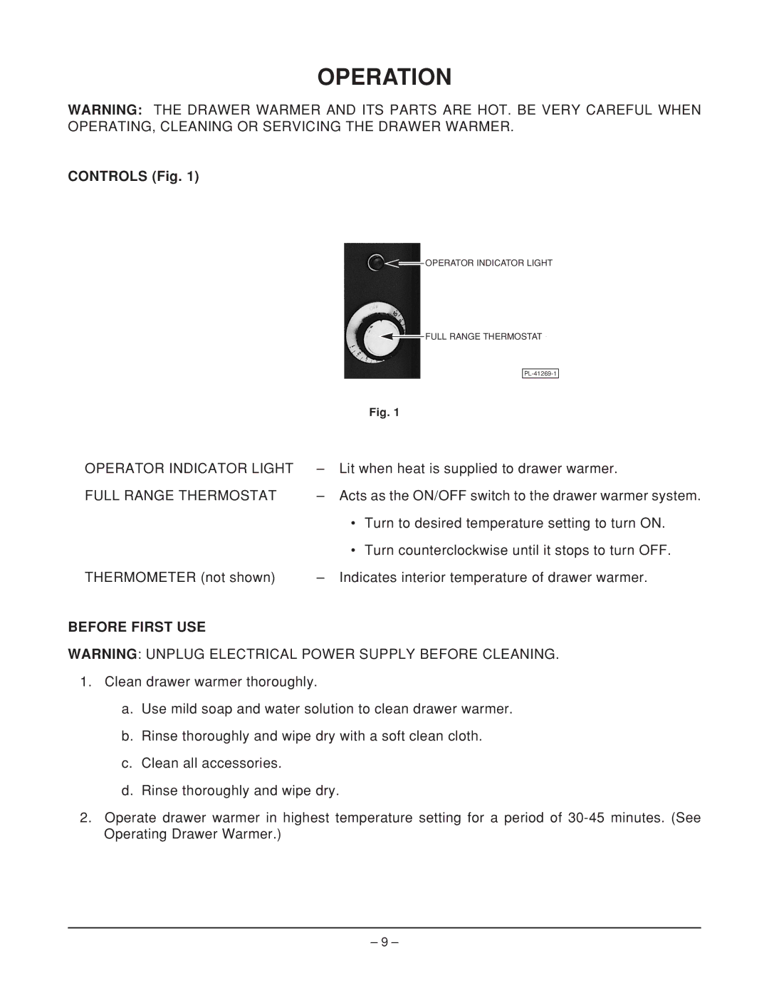 Vulcan-Hart VW2S ML-126502, VW2SB ML-126503, VW1S ML-126500, VW2DB ML-126511 Operation, Controls Fig, Before First USE 