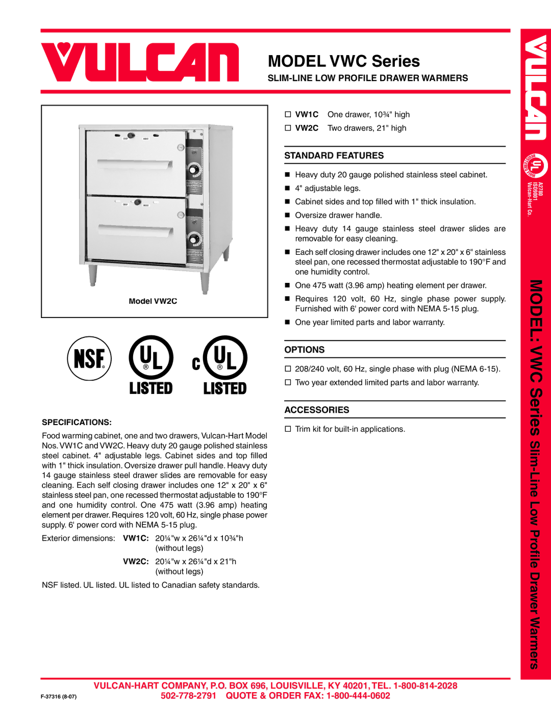 Vulcan-Hart VW1C, VW2C warranty Model VWC Series 