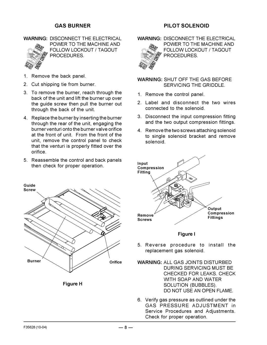 Vulcan-Hart service manual GAS Burner, Pilot Solenoid 