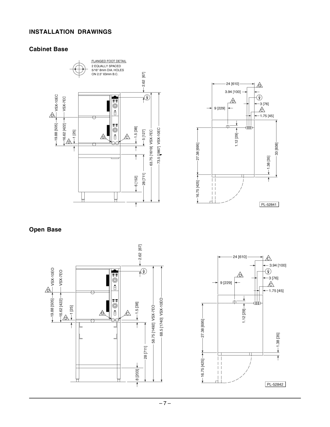 Vulcan-Hart VSX7EC ML-114822, VSX7EO ML-114821, VSX10EC ML-114824, VSX10EO ML-114823 operation manual Installation Drawings 