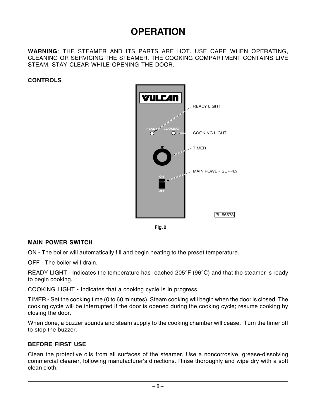 Vulcan-Hart VSX7EC ML-114822, VSX7EO ML-114821, VSX10EC ML-114824, VSX10EO ML-114823 Operation, Controls Main Power Switch 