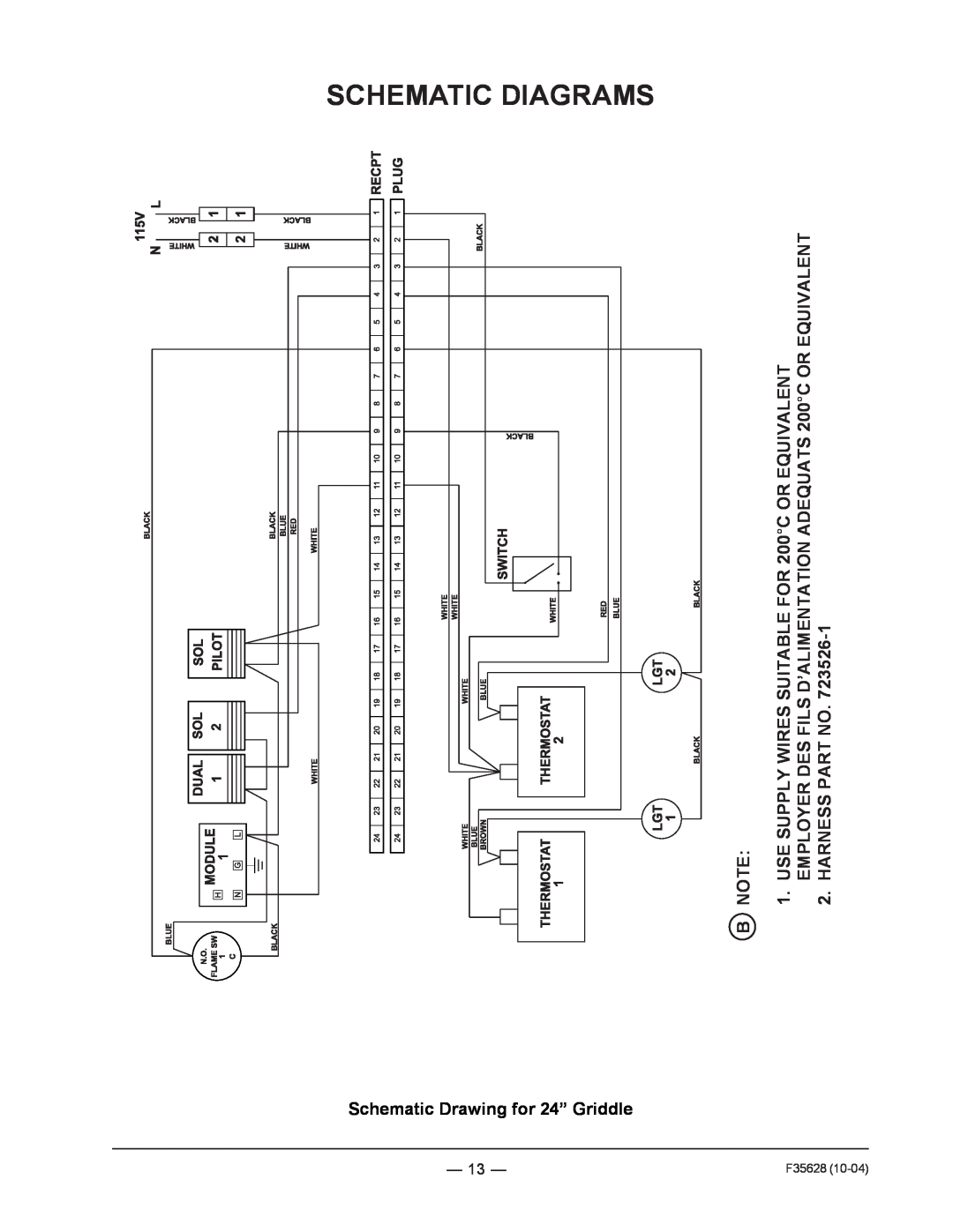 Vulcan-Hart service manual Schematic Diagrams, Schematic Drawing for 24” Griddle, F35628 