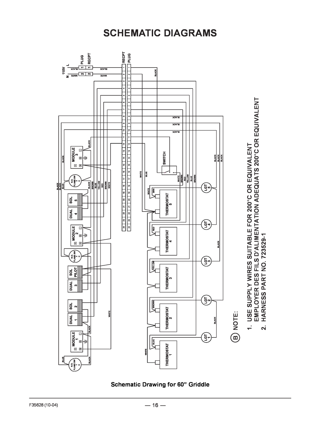 Vulcan-Hart service manual Schematic Drawing for 60” Griddle, Schematic Diagrams, 16, F35628 