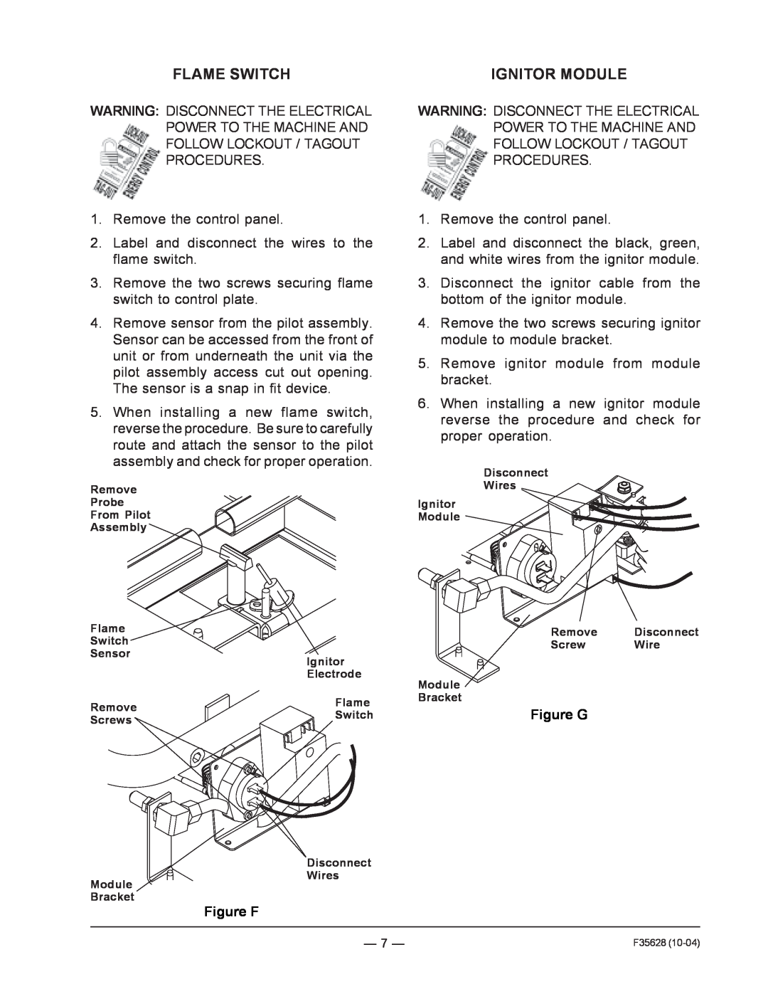 Vulcan-Hart service manual Flame Switch, Ignitor Module, Figure G, Figure F 