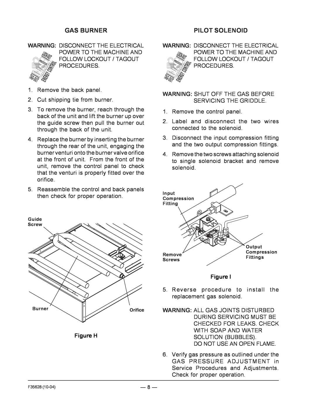 Vulcan-Hart service manual Gas Burner, Pilot Solenoid, Figure H 