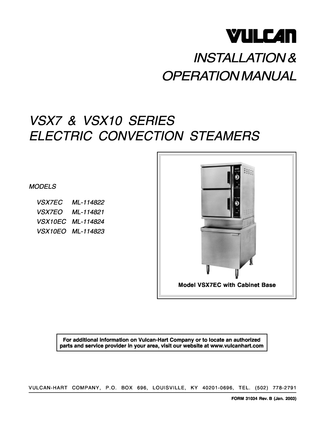 Vulcan-Hart VSX7EC ML-114822, VSX7EO ML-114821, VSX10EC ML-114824, VSX10EO ML-114823 operation manual 