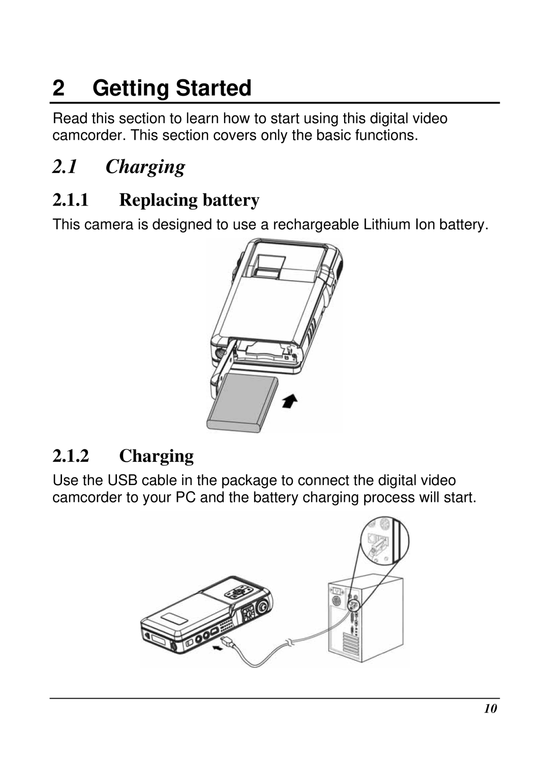 VuPoint Solutions DV-DA1-VP manual Getting Started, Charging, Replacing battery 