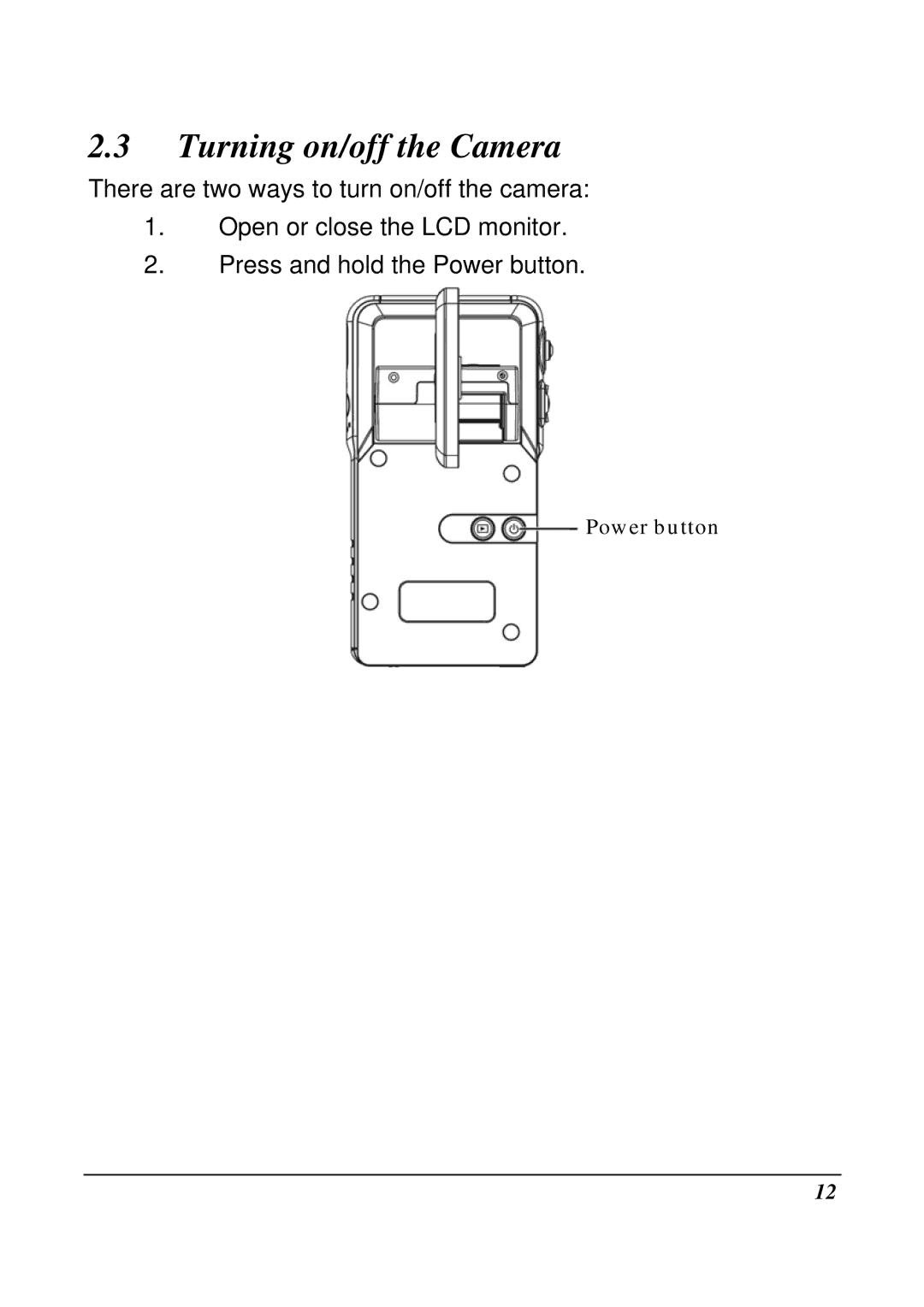 VuPoint Solutions DV-DA1-VP manual Turning on/off the Camera 