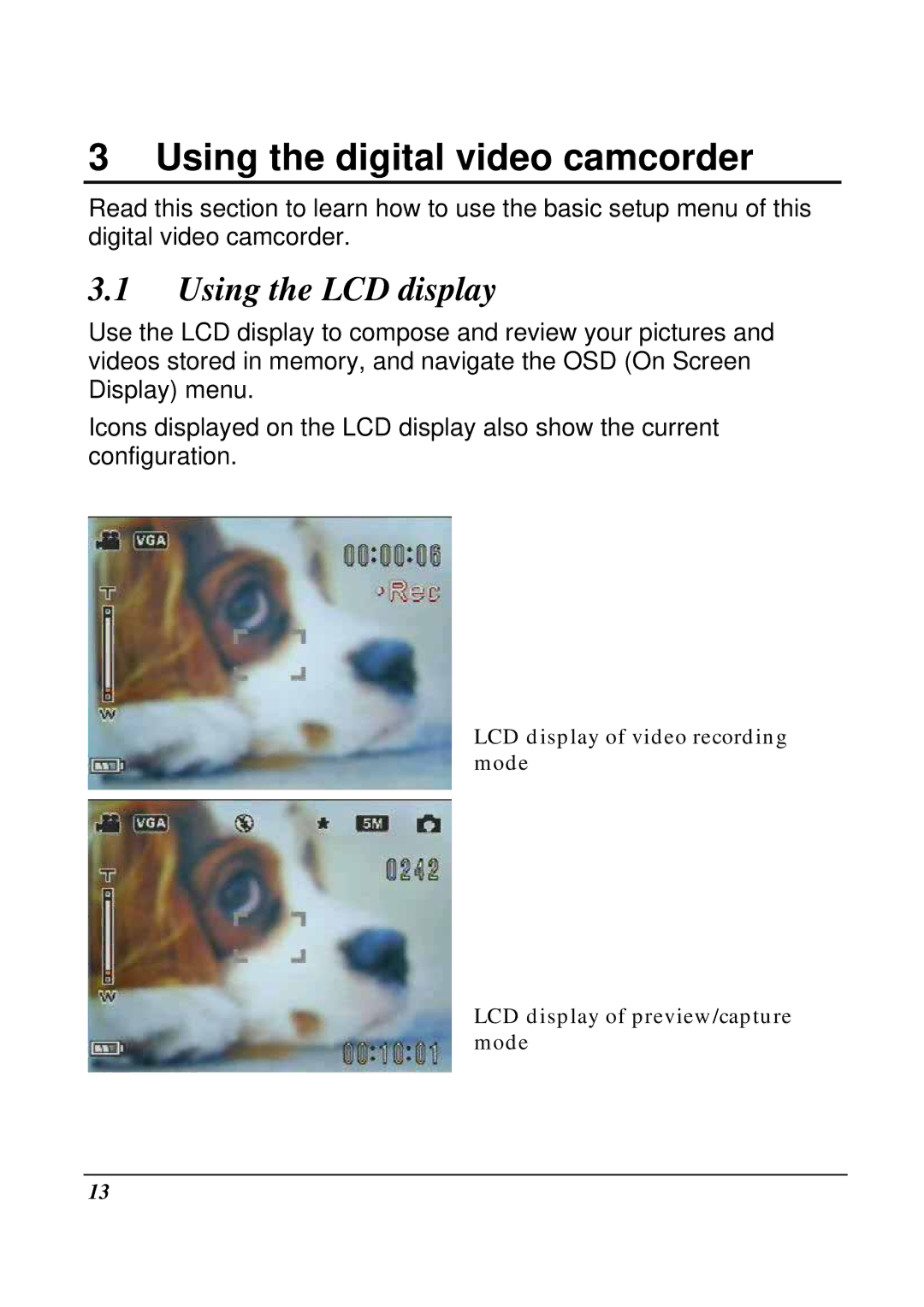 VuPoint Solutions DV-DA1-VP manual Using the digital video camcorder, Using the LCD display 